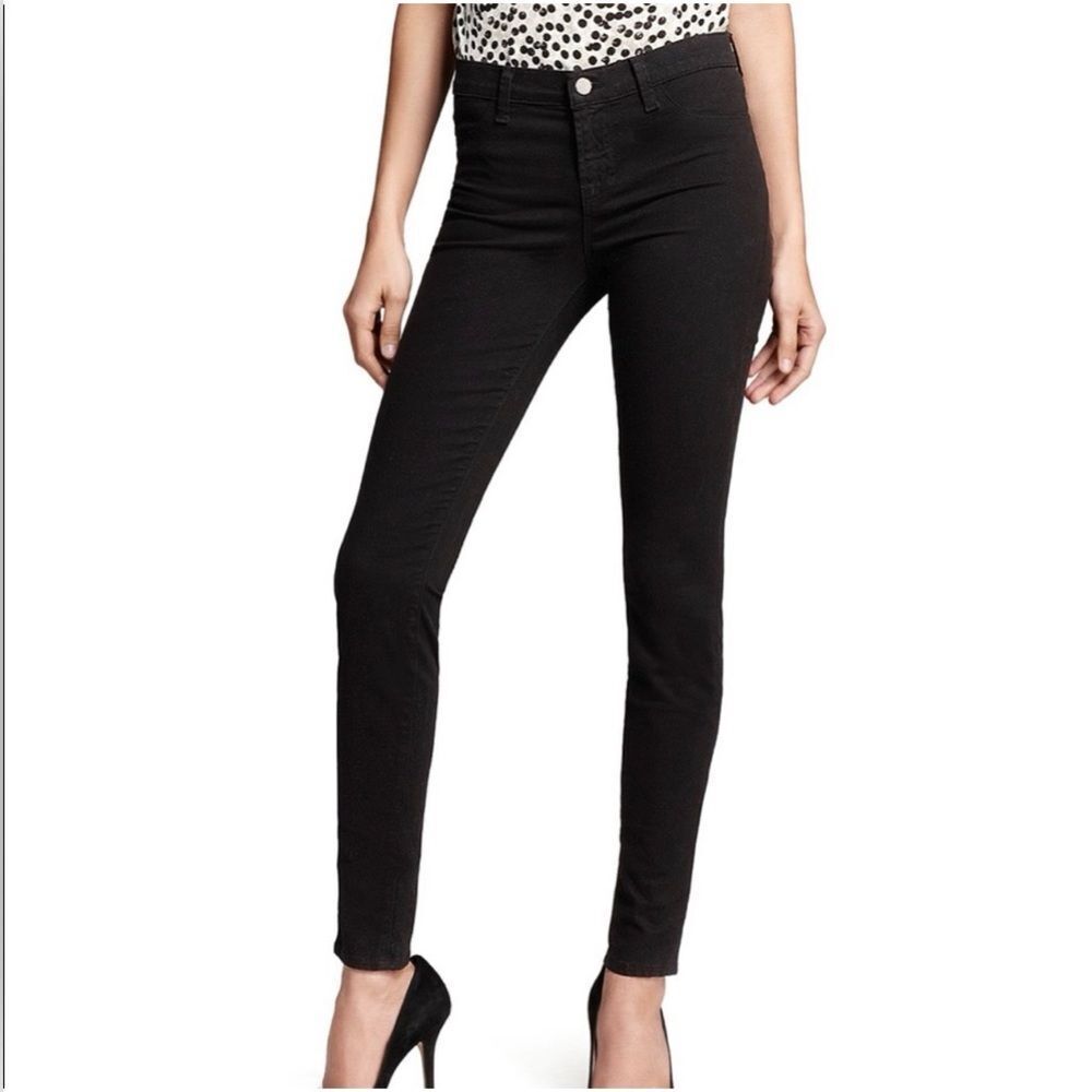 J Brand Mid Rise Black Lux Sateen Skinny Pants/Jeans